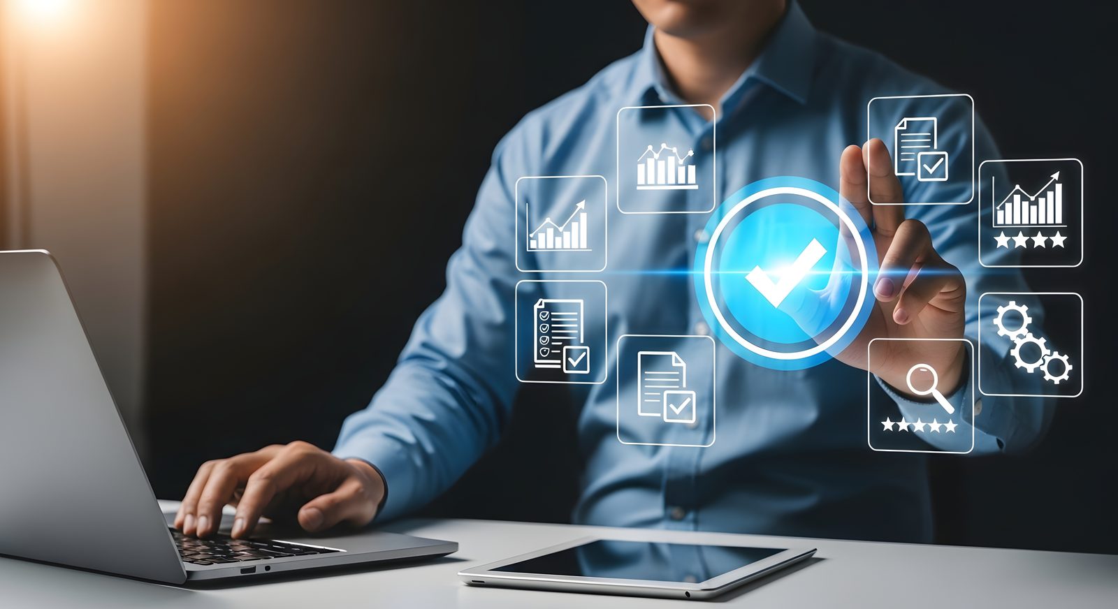 Quality assurance professional reviewing compliance metrics